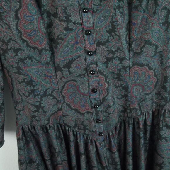 Vintage Medium Flannel Prairie Dress Cottagecore Paisley Modest Victorian 80s - Picture 3 of 11